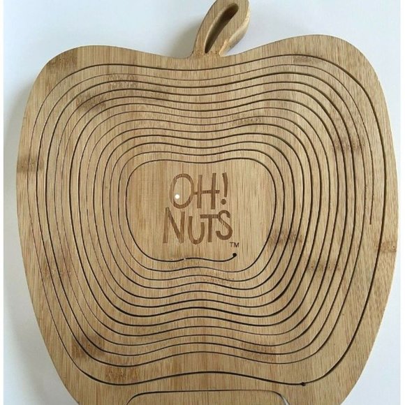 OH! NUTS Apple Shaped Collapsible Wood Fruit / Nut Basket Bowl - Picture 7 of 7